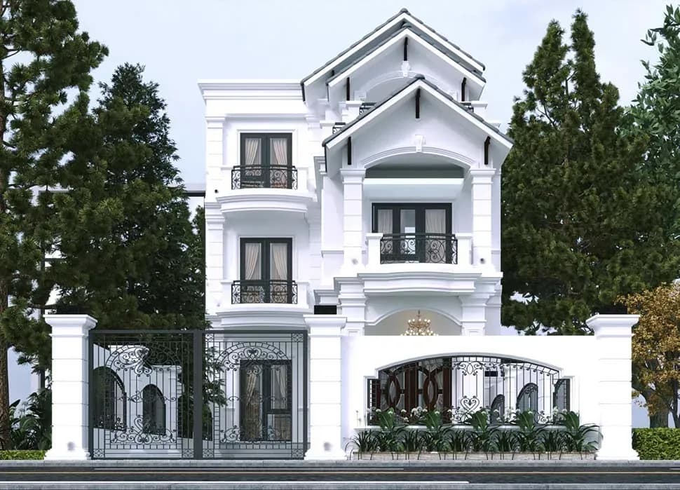 Biệt thự mái Thái cổ điển tông trắng