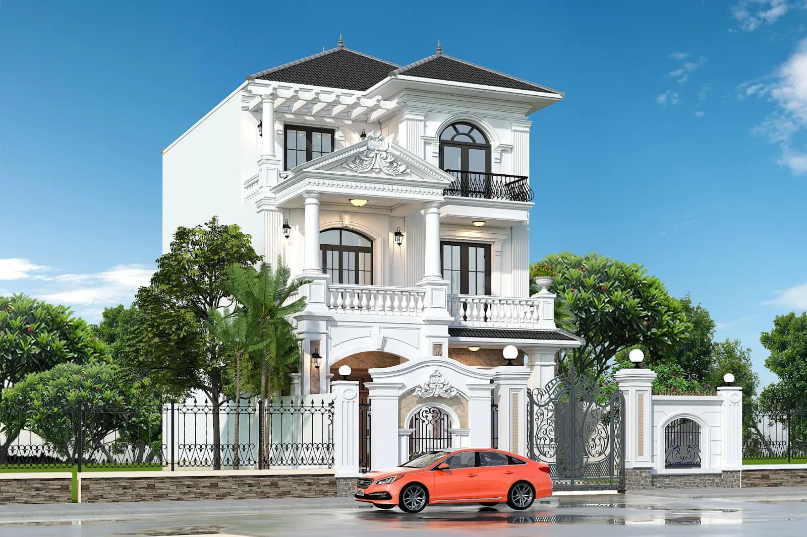 Biệt thự mini 3 tầng tông trắng trang nhã