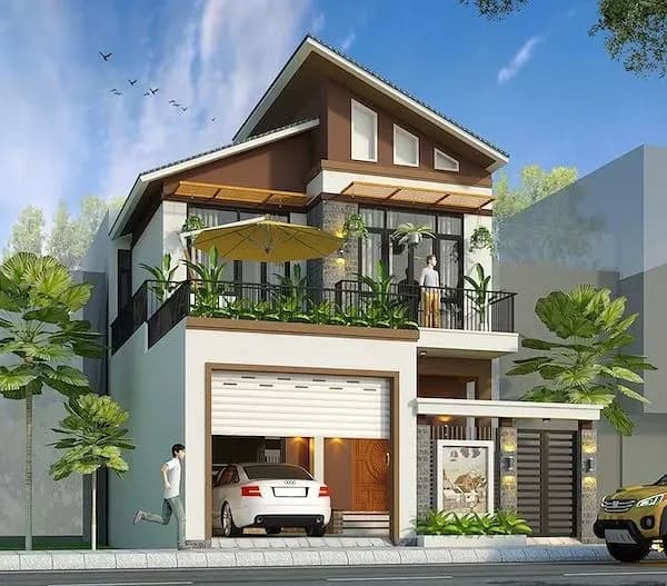 Biệt thự mini có gara ô tô rộng rãi
