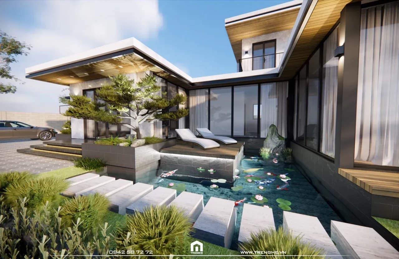 Tiểu cảnh hòn non bộ và hộ cá koi tại biệt thự N’ Villa