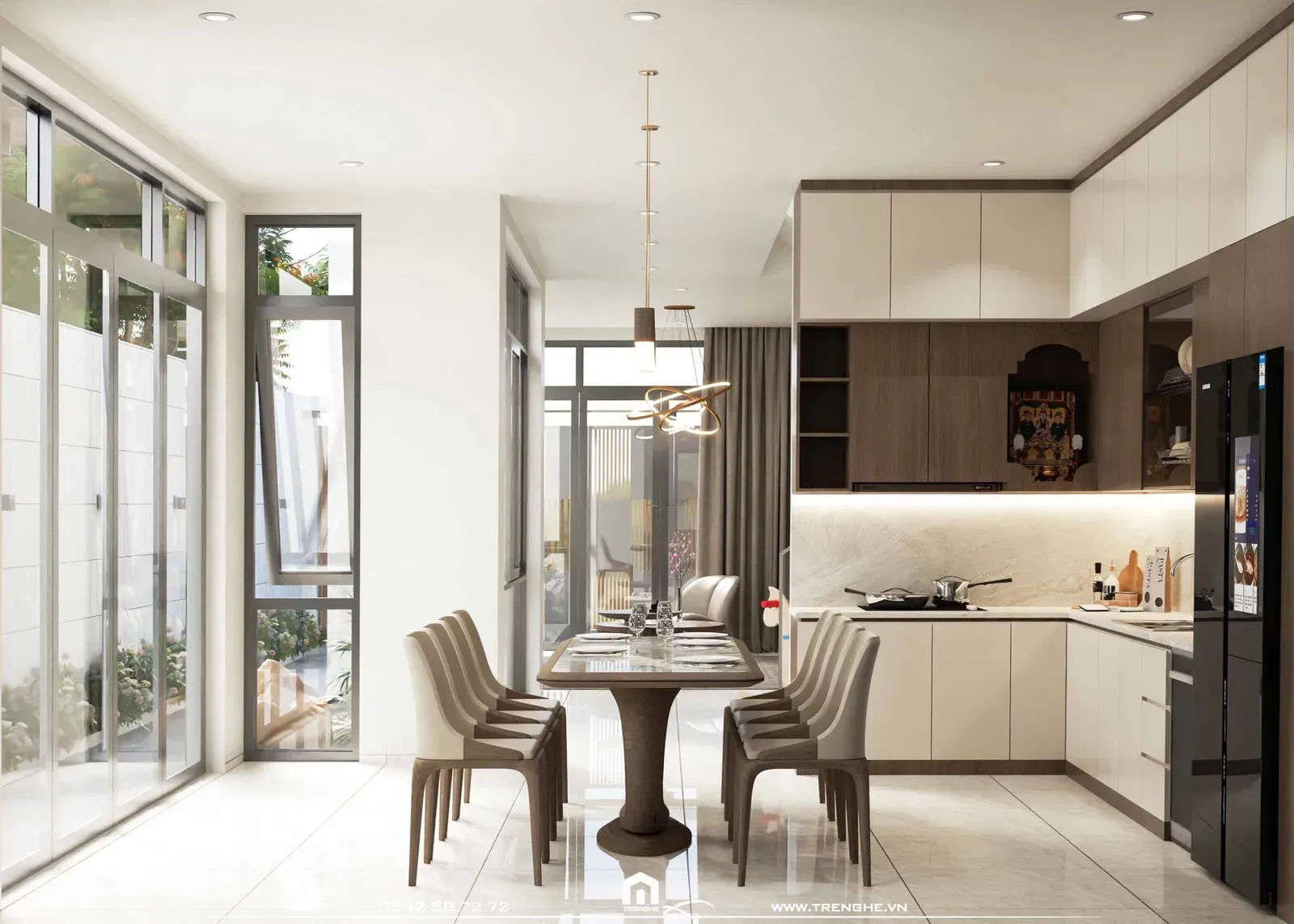 Bộ bàn ăn bọc da cao cấp tại biệt thự D’ Villa