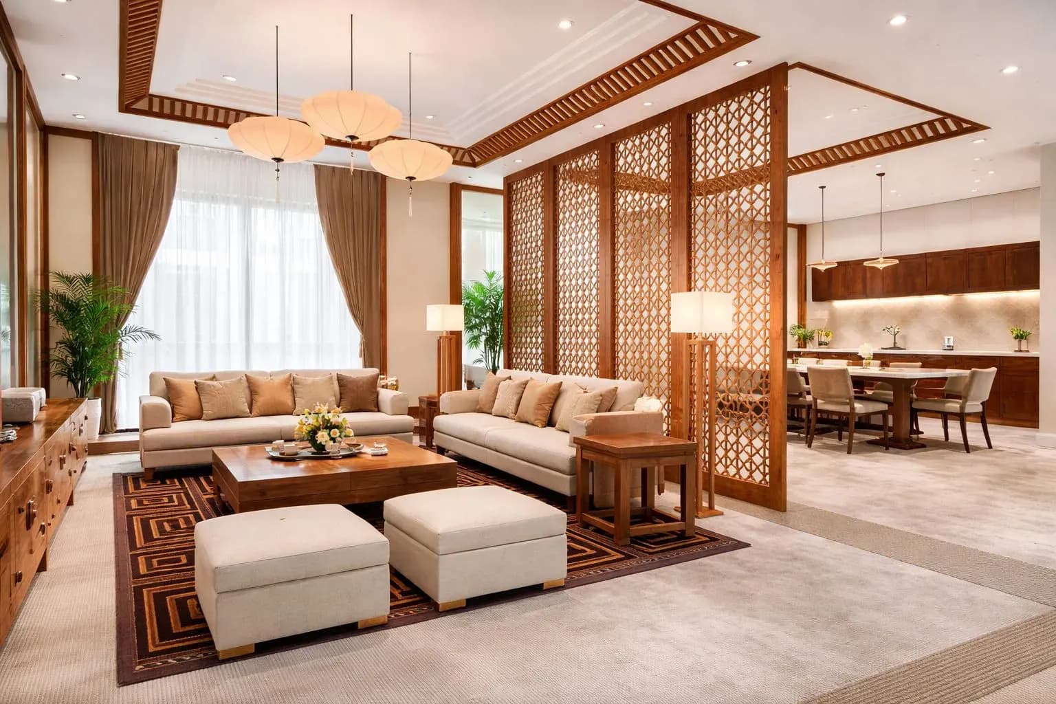 Căn hộ studio hiện đại, nơi hệ vách ngăn kính lùa khung đen kịch trần cho phòng ngủ
