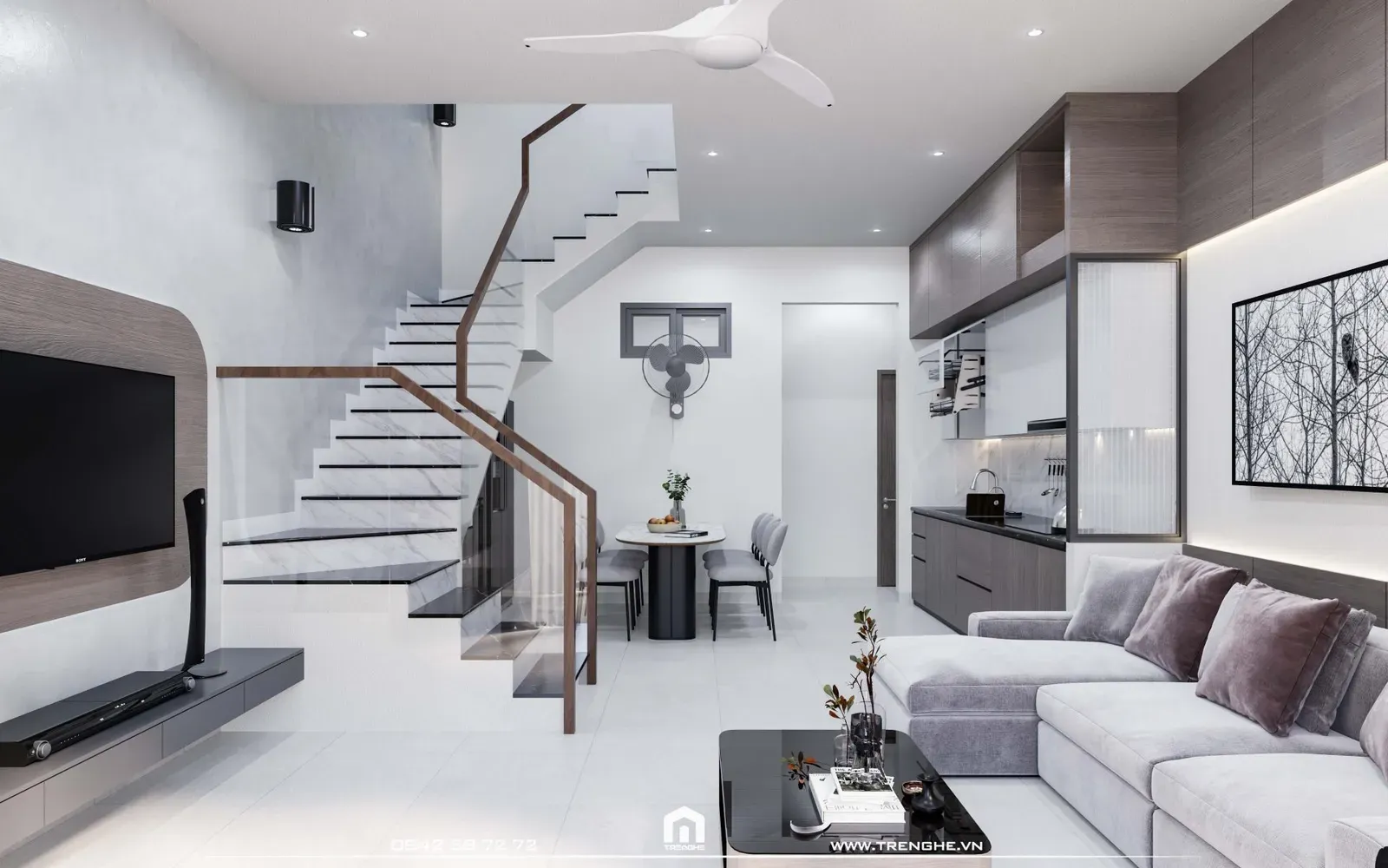Cầu thang gỗ kính mang nét đẹp hiện đại, phóng khoáng cho kiến trúc nhà