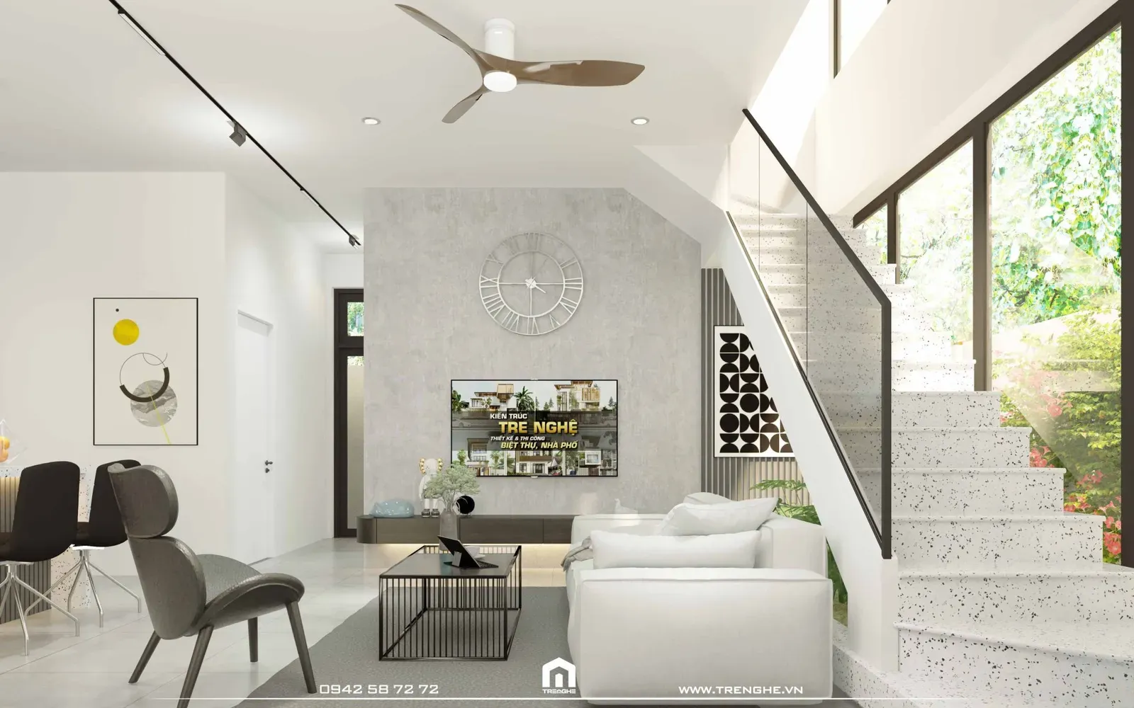 Cầu thang nhà ống thẳng có thiết kế đơn giản