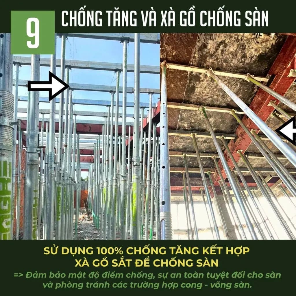 Tre Nghệ thi công 100% chống tăng và xà gồ để chống sàn