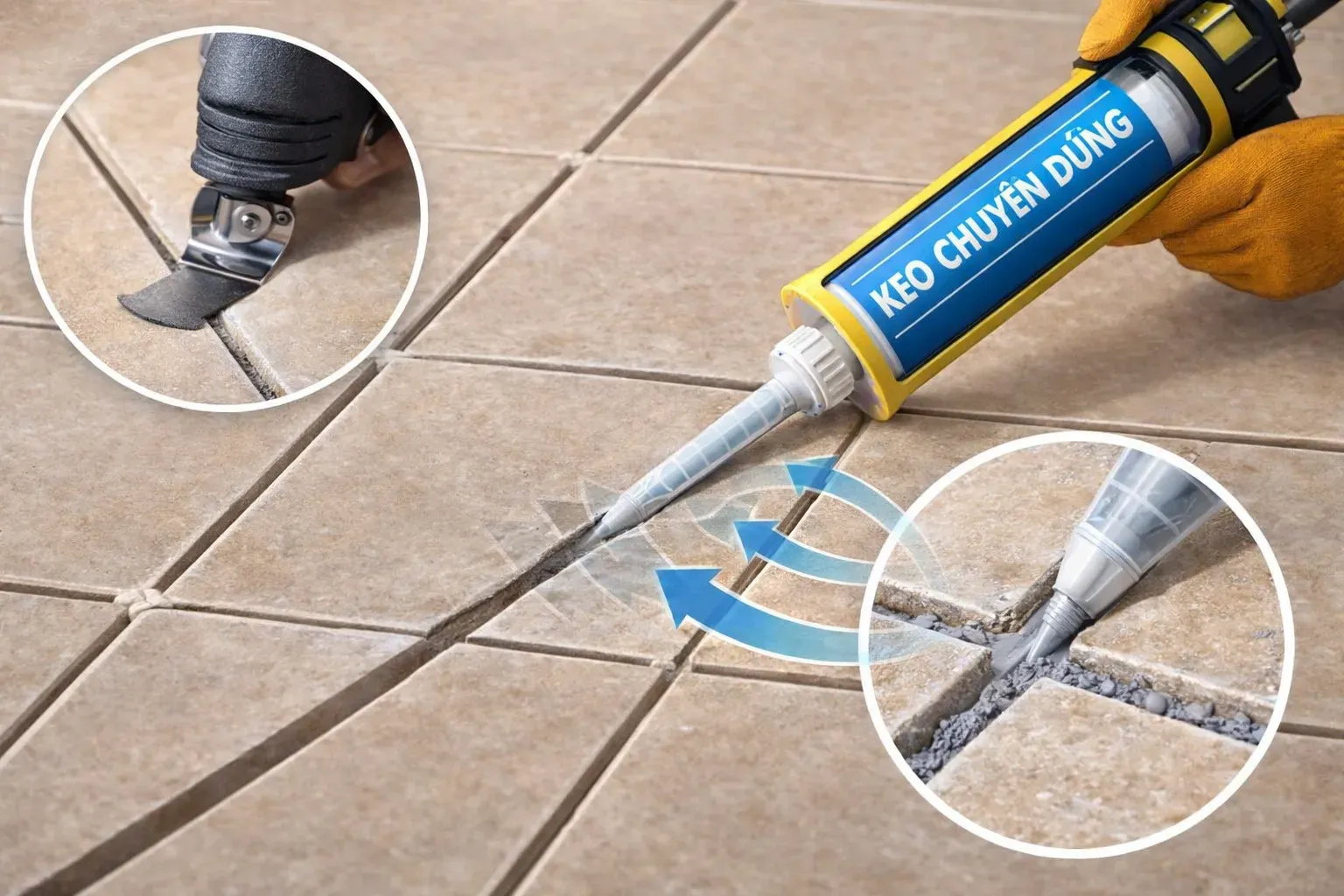 Cắt mạch gạch và bơm keo chuyên dụng