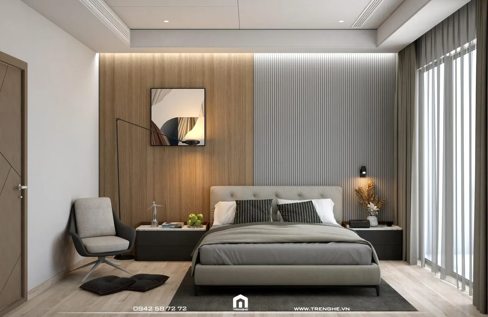 Mẫu decor phòng ngủ 20m2 với tông màu hiện đại