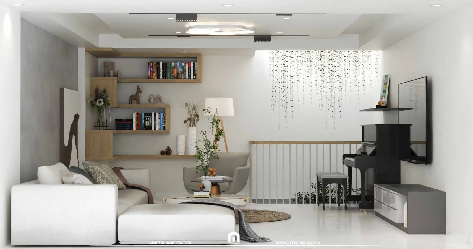Giếng trời thiết kế đơn giản ở khu vực cầu thang, mang lượng ánh sáng tự nhiên vừa phải vào không gian nhà
