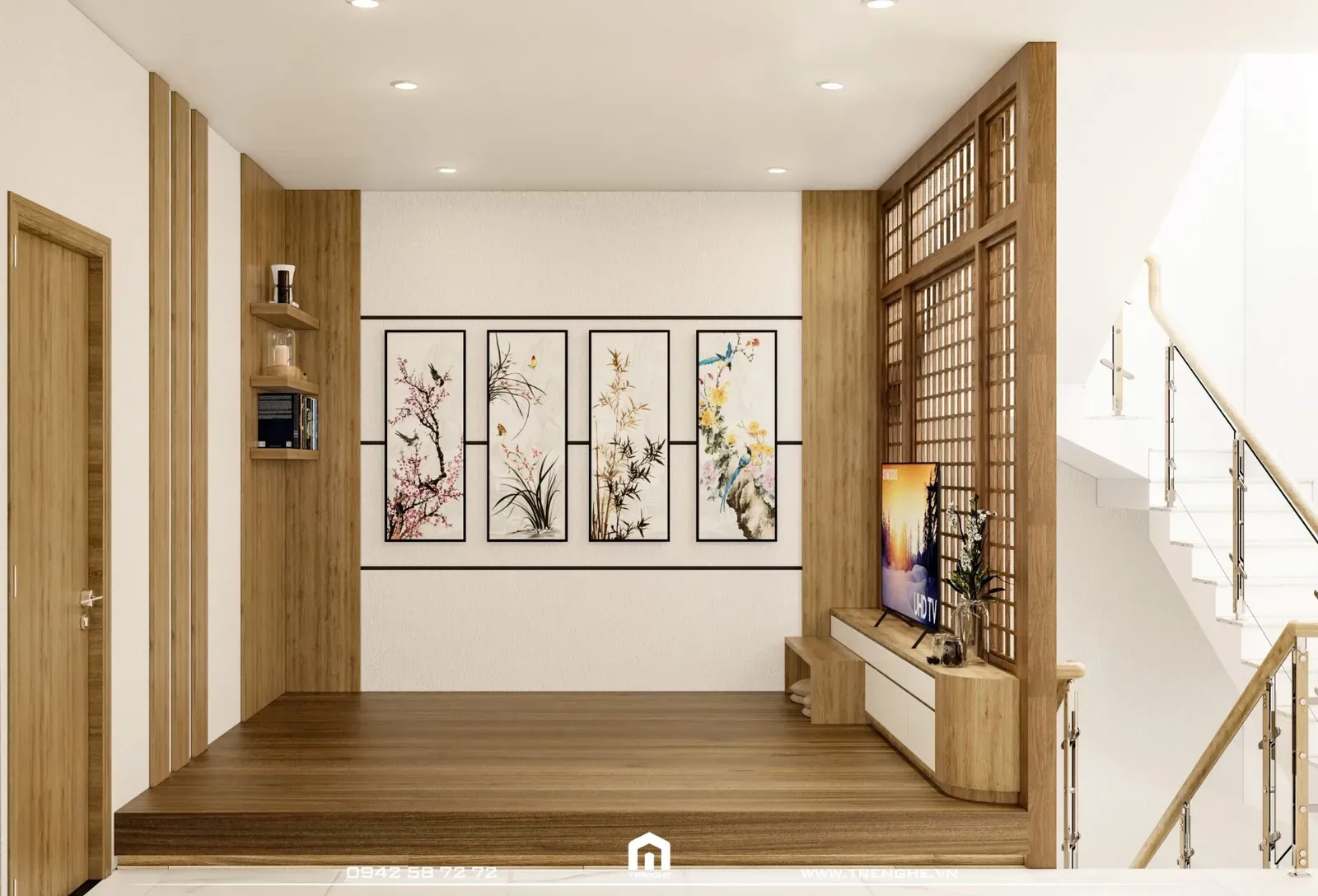Không gian thư giãn trong nhà mang phong cách Japandi