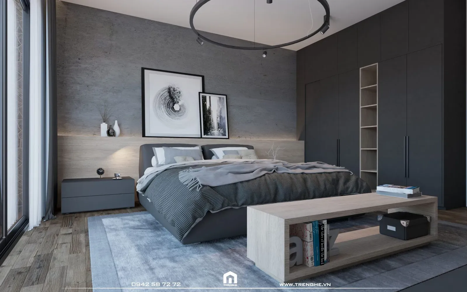 Không gian phòng ngủ mang tông màu lạnh tại L’ House Vũng Tàu