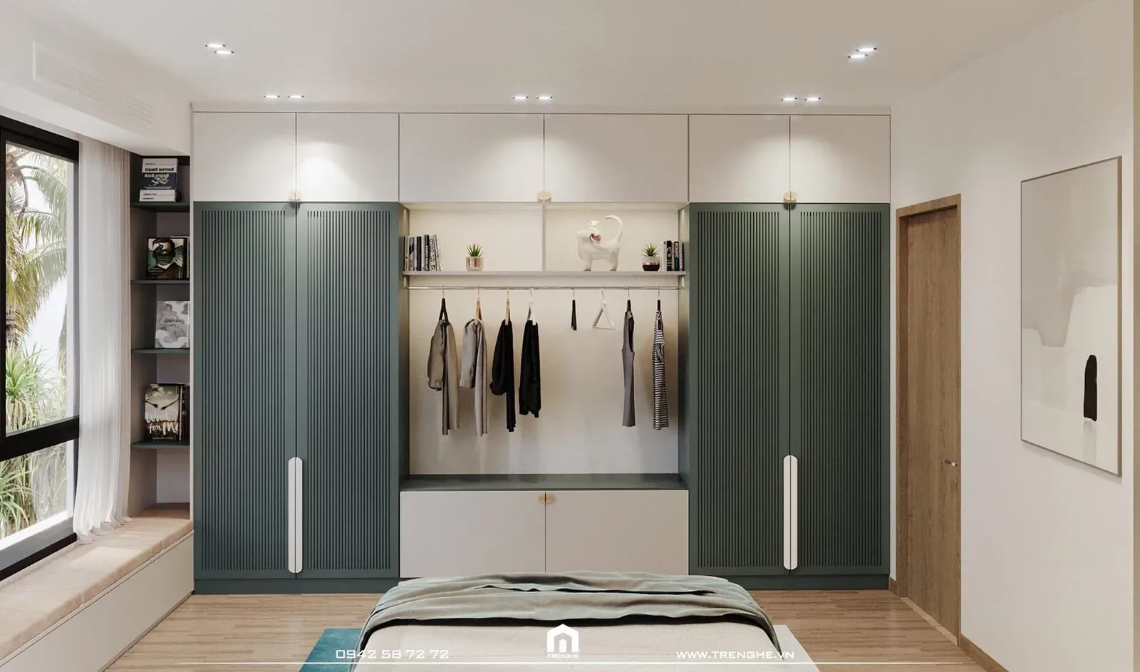 Hệ tủ quần áo hiện đại lắp kịch trần tại phòng ngủ L’ Villa
