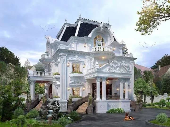 Mẫu biệt thự phong cách cổ điển cao 3 tầng có sân vườn