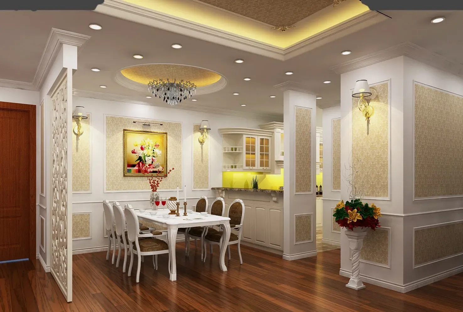 Mẫu chung cư kết hợp tường phào chỉ PU ấn tượng