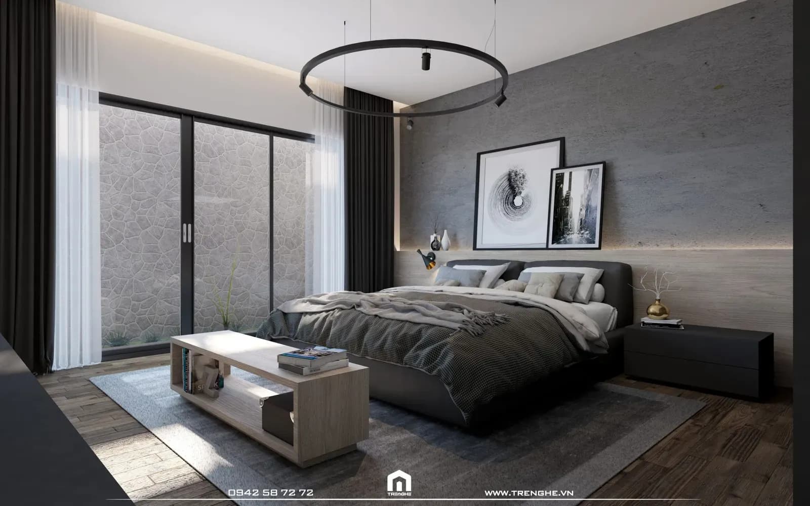 Decor phòng ngủ cho nam với màu đen xám mạnh mẽ