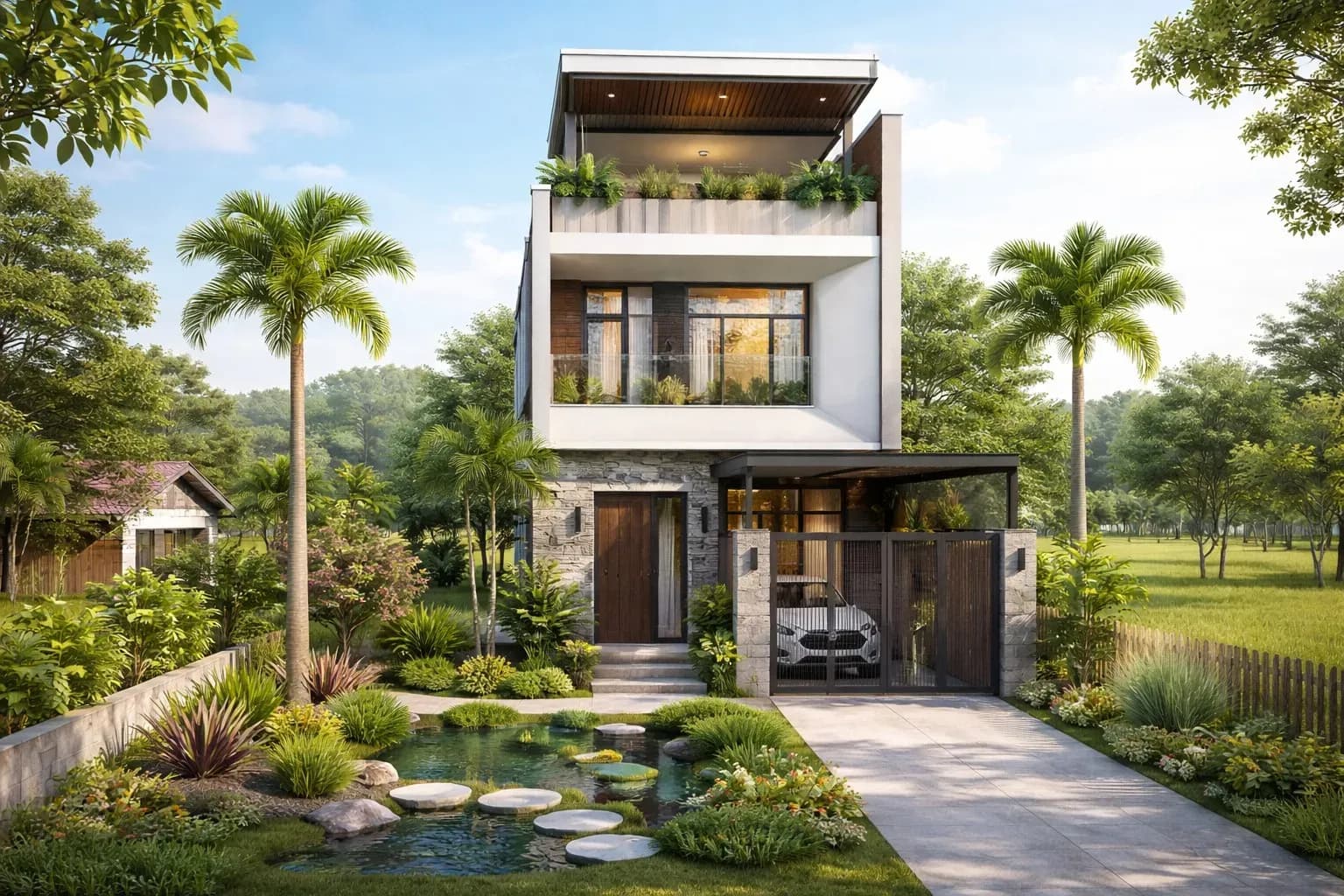 Mẫu nhà 2 tầng 1 tum ở nông thôn được ưa chuộng