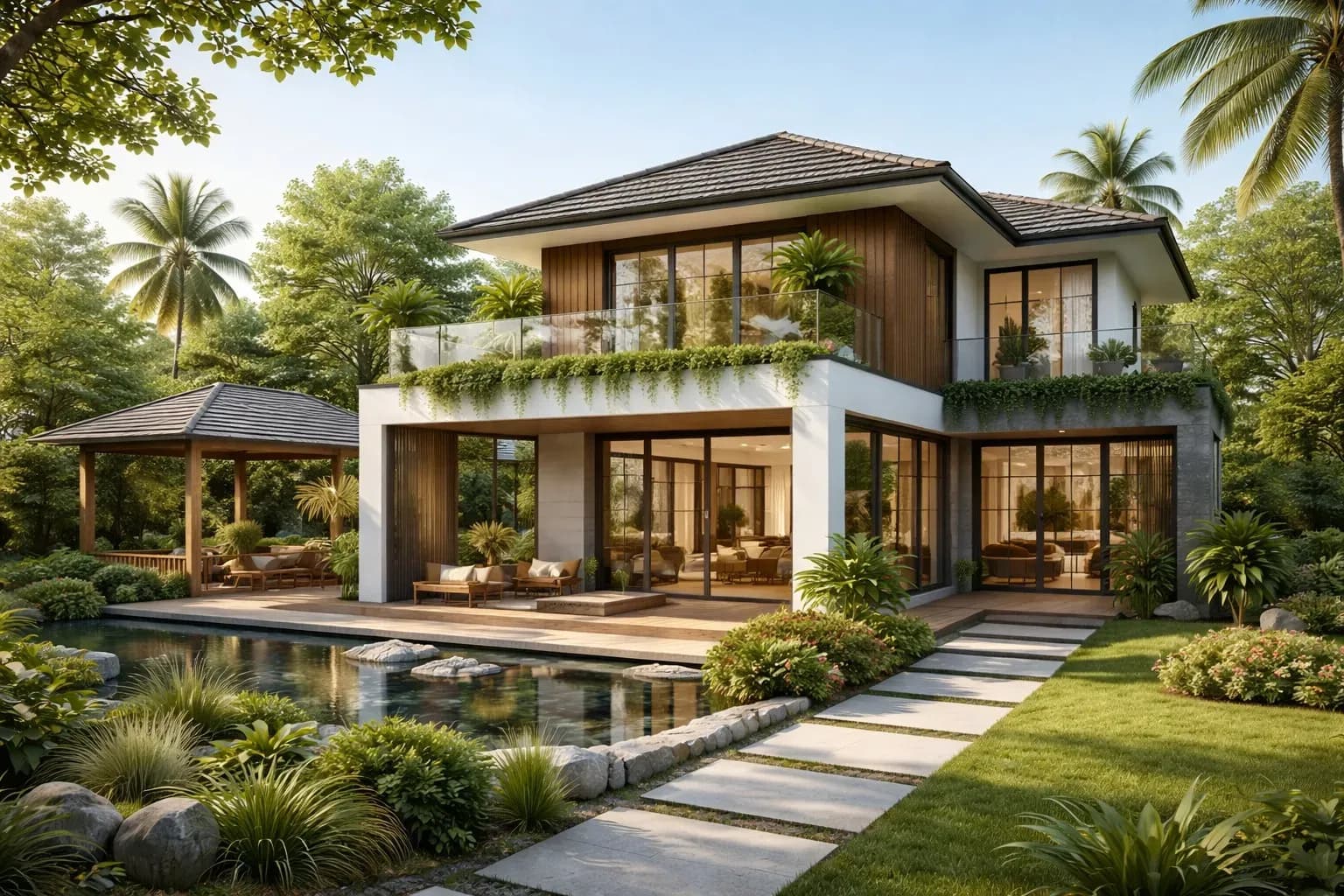Mẫu nhà 2 tầng nông thôn không gian mở bố cục hài hòa