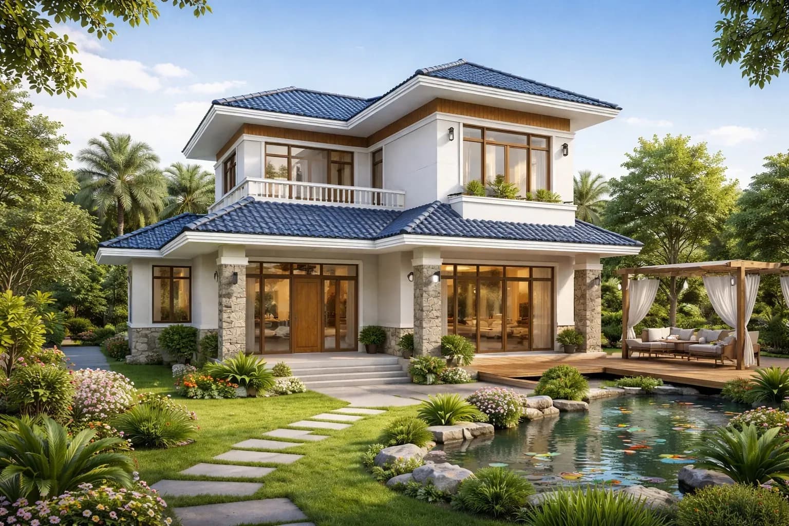 Mẫu nhà 2 tầng nông thôn không gian mở thoáng mát