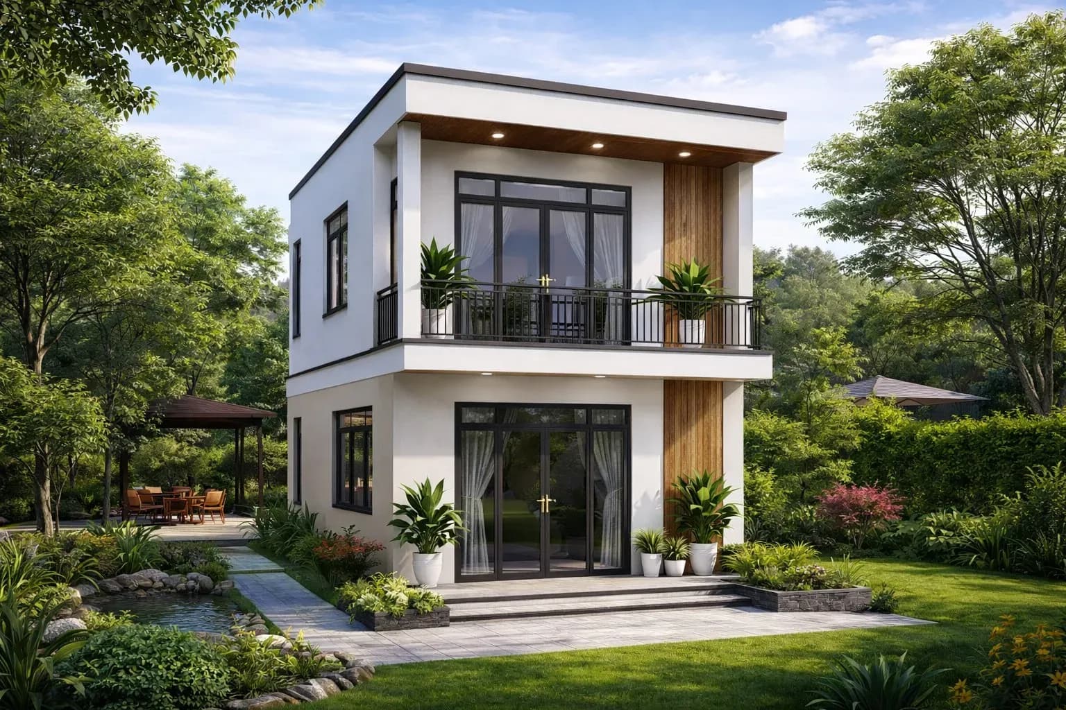 Mẫu nhà 2 tầng nông thôn mái Nhật hiện đại