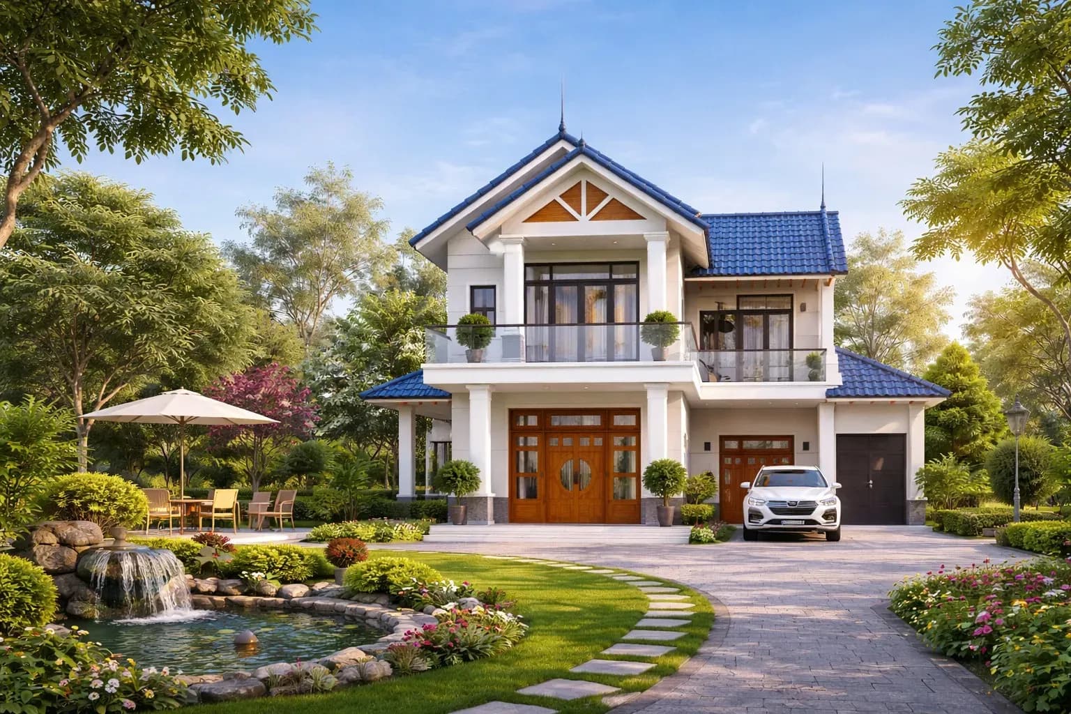 Mẫu nhà 2 tầng nông thôn mái Thái phổ biến