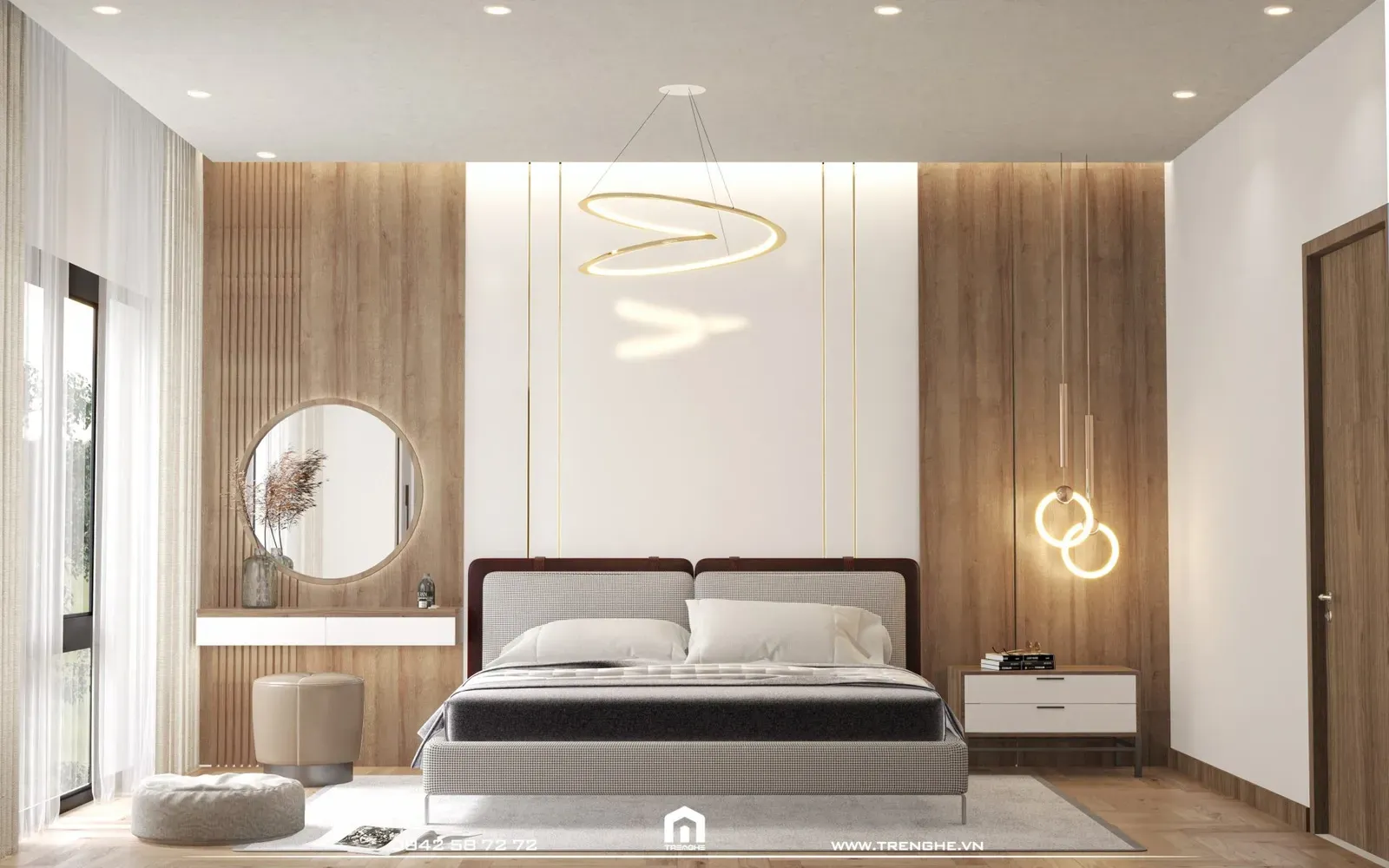 Mẫu thiết kế phòng ngủ Master nhà phố phổ biến với chất liệu gỗ