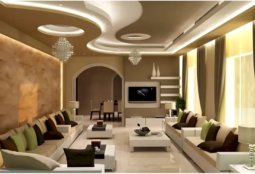 Mẫu trần thạch cao 3D nghệ thuật hình khối, mang đến chiều sâu và sự chuyển động mềm mại
