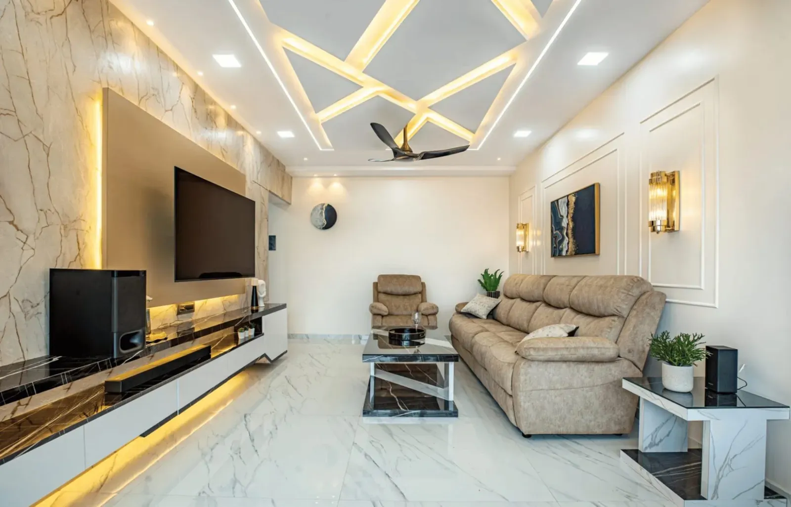 Mẫu trần thạch cao 3D nổi bật với không gian phòng khách