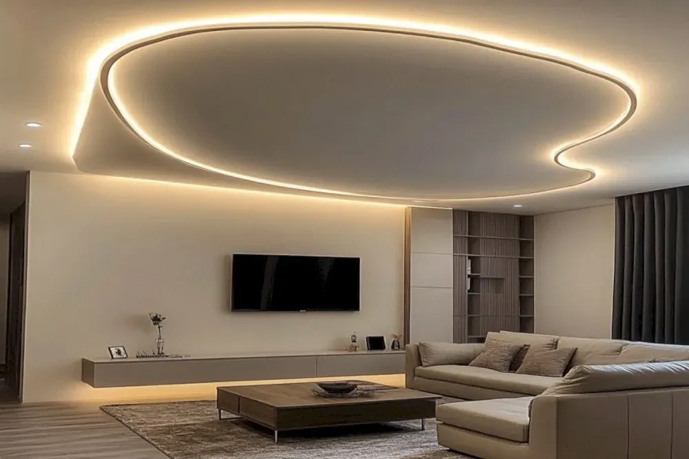 Mẫu trần thạch cao 3D phòng khách với thiết kế độc đáo, nghệ thuật