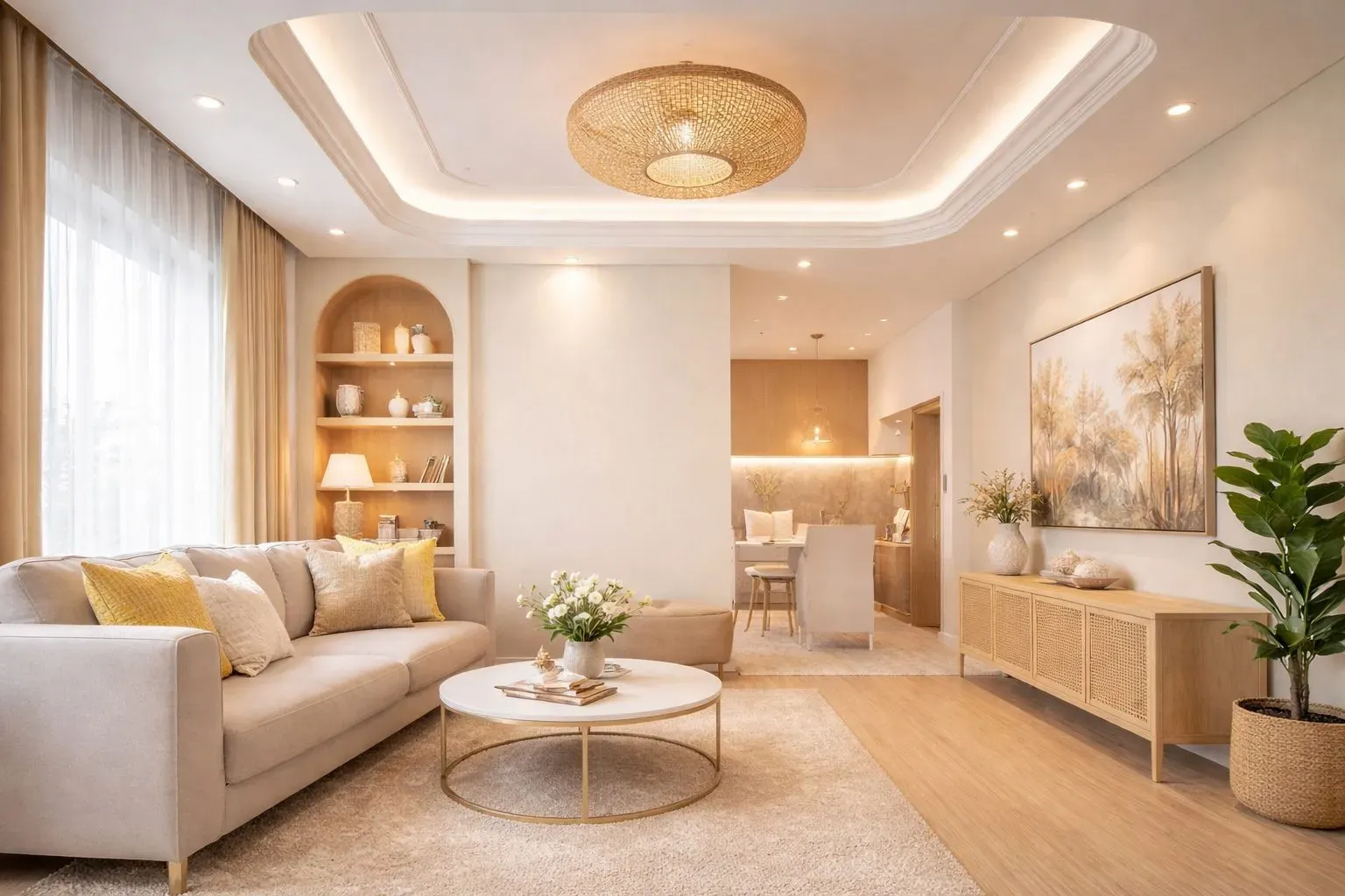 Mẫu trần thạch cao giật cấp dành riêng cho căn chung cư tiện nghi