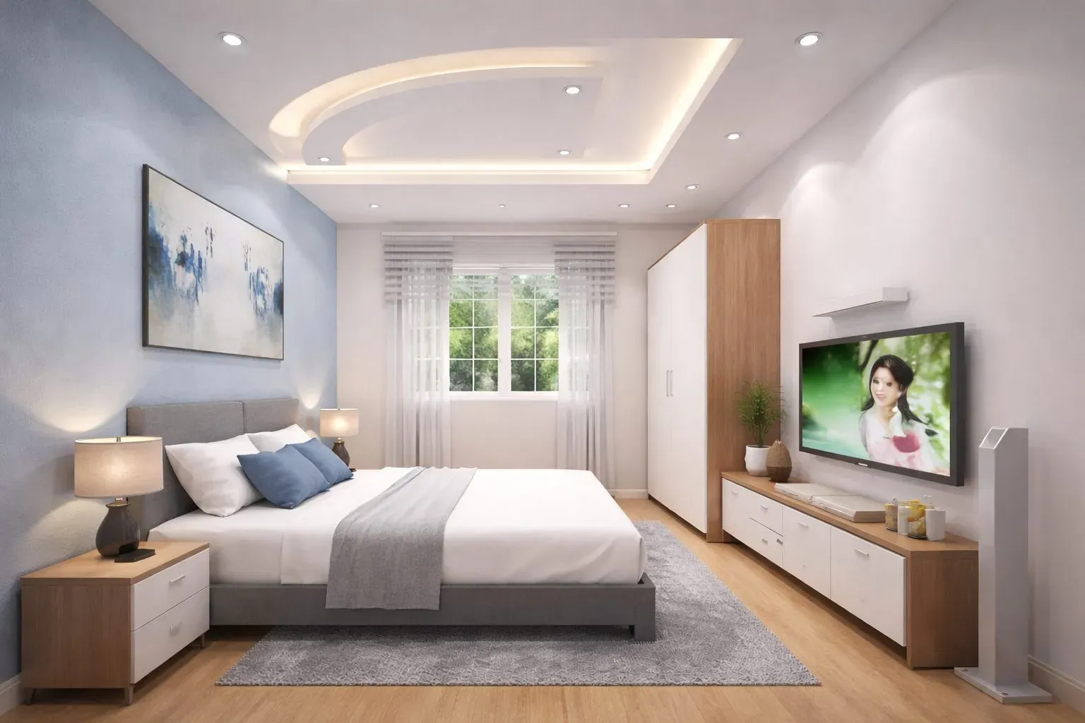 Mẫu trần thạch cao phòng bếp hồng nhạt hiện đại, sang trọng