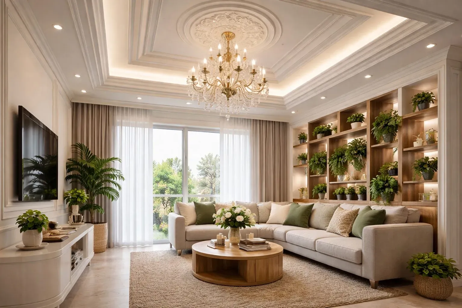 Mẫu trần thạch cao phòng khách biệt thự tân cổ điển ấn tượng
