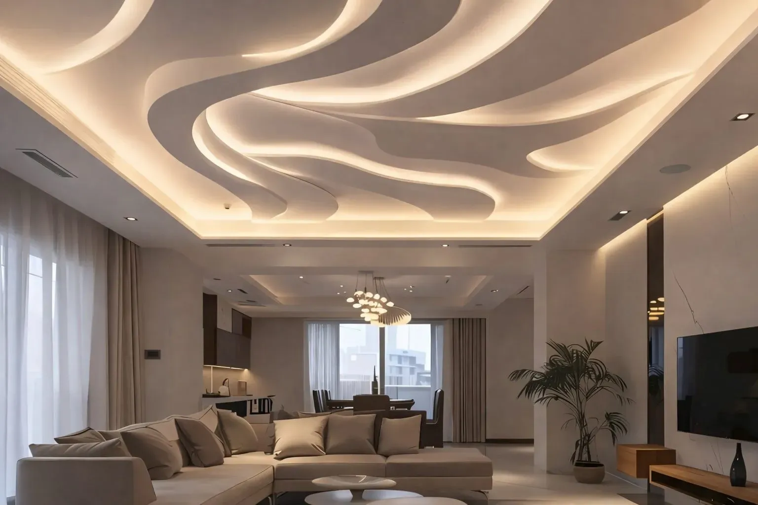 Mẫu trần thạch cao phòng khách với họa tiết độc đáo, ấn tượng