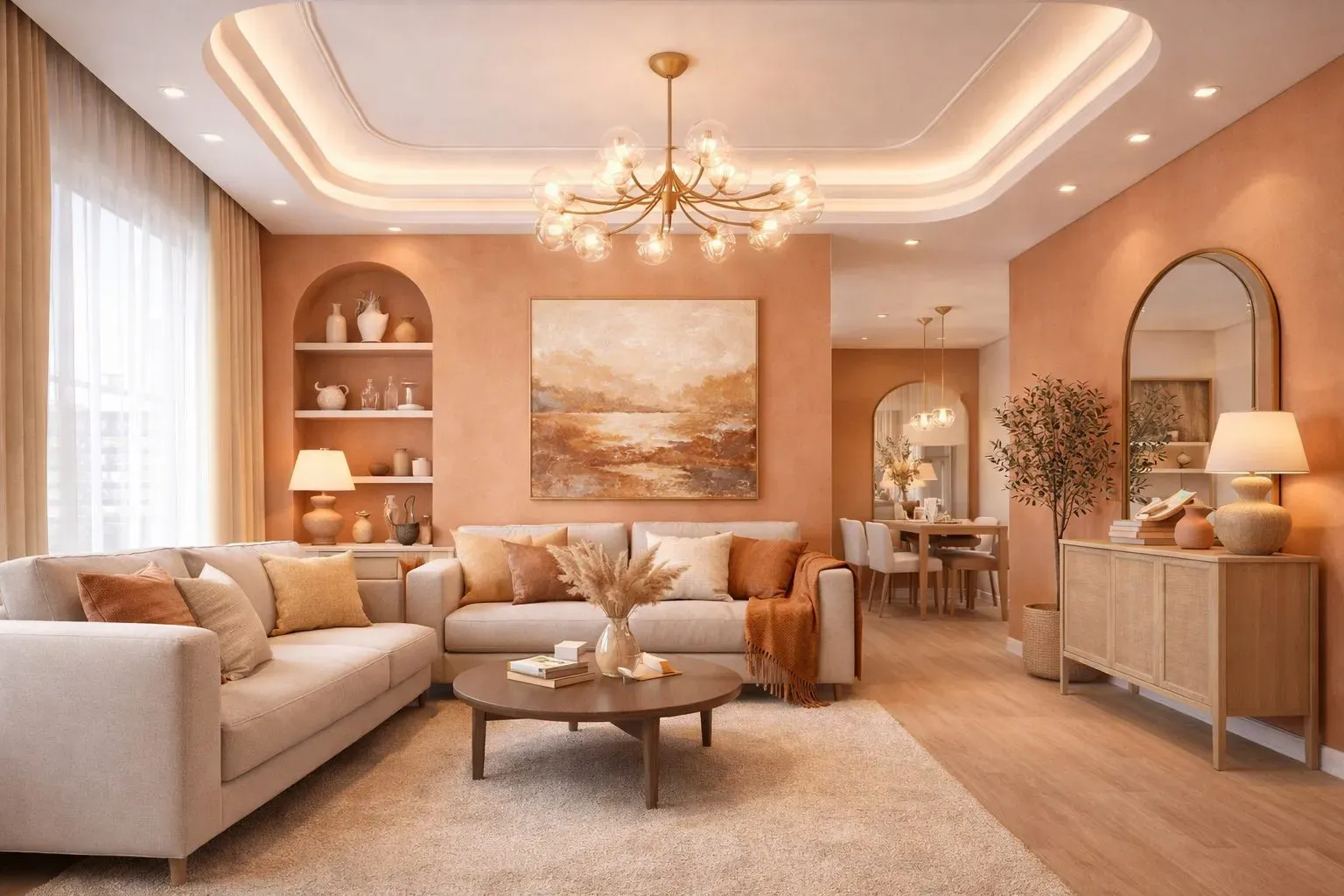 Mẫu trần thạch cao phòng khách với thiết kế hiện đại