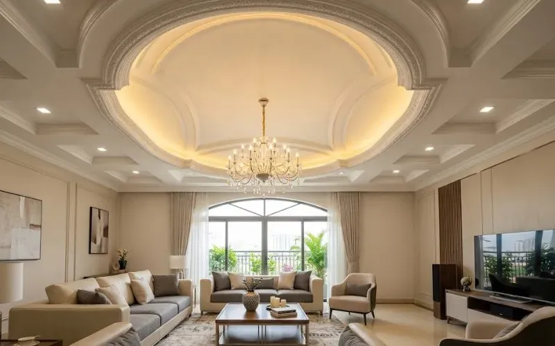 Mẫu trần thạch cao vòm cho phòng khách mềm mại đầy lôi cuốn