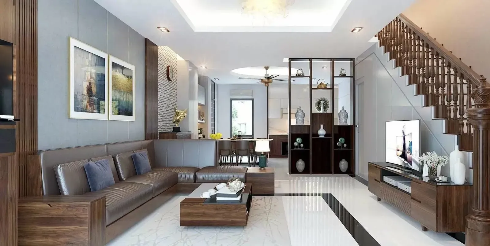 Mẫu vách ngăn phòng khách và bếp kết hợp tủ rượu phổ biến nhất hiện nay