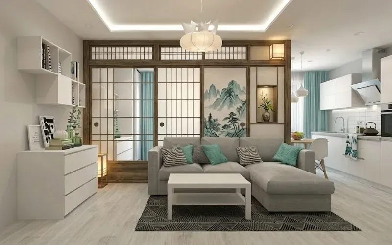 Mẫu vách ngăn phòng khách và bếp nghệ thuật