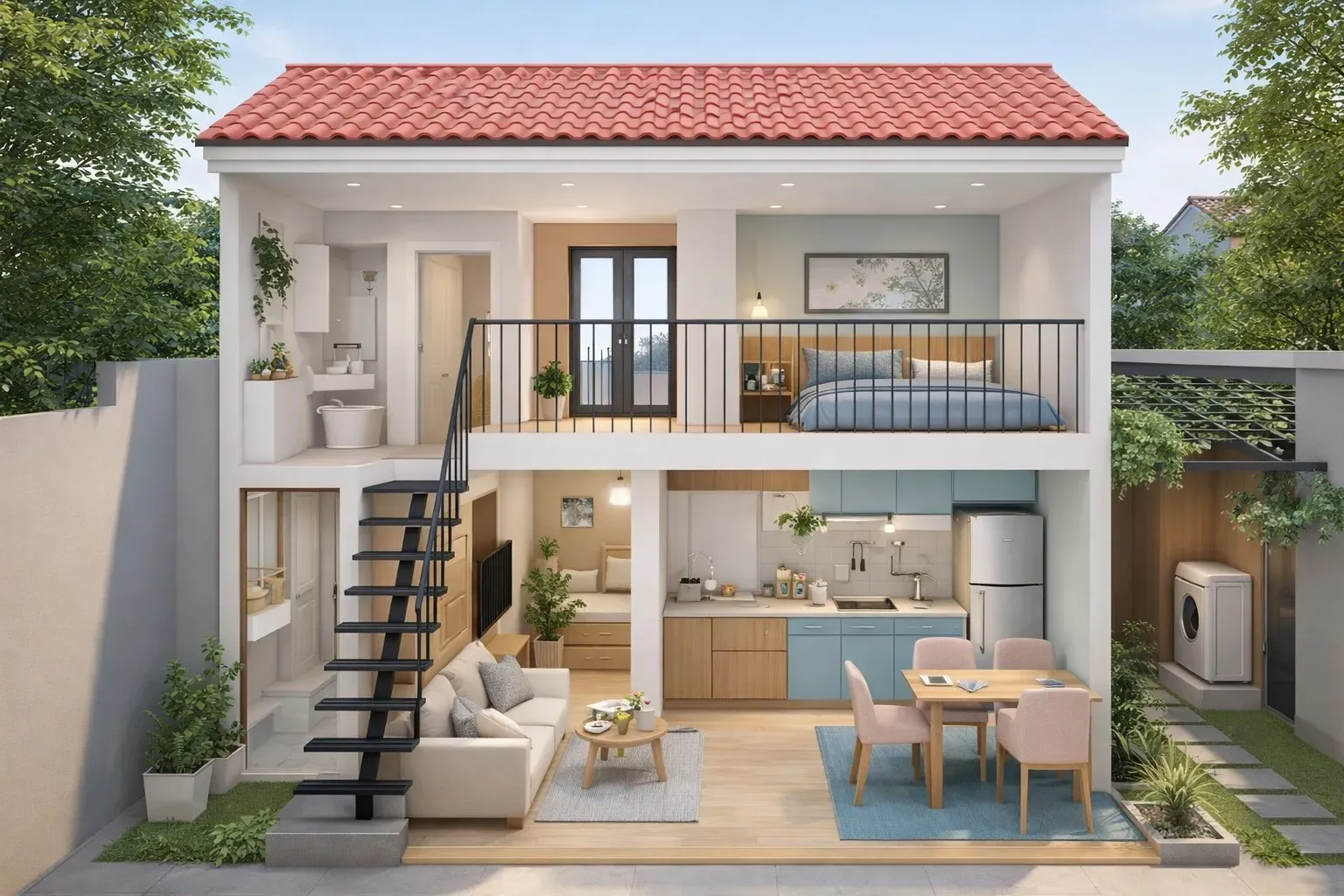 Nhà cấp 4 gác lửng 200 triệu 1 phòng ngủ tiện nghi