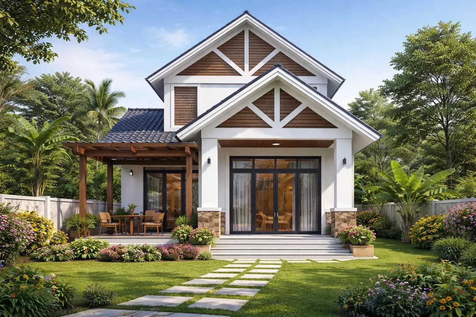 Nhà cấp 4 gác lửng 200 triệu ở nông thôn sang trọng