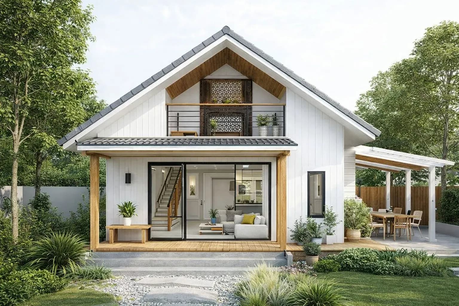 Nhà cấp 4 gác lửng 200 triệu Scandinavian mộc mạc