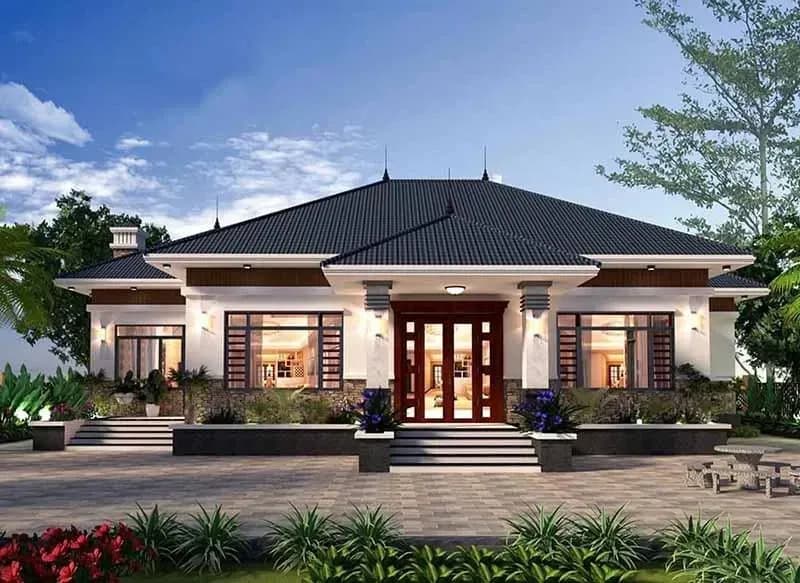 Nhà mái nhật cơ bản ngói xanh dương