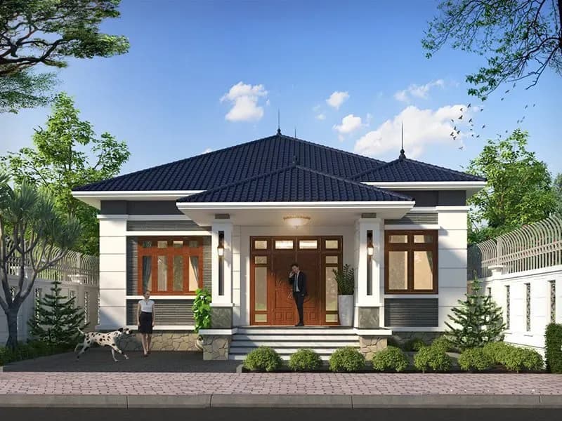 Nhà mái nhật sân vườn ốp gạch