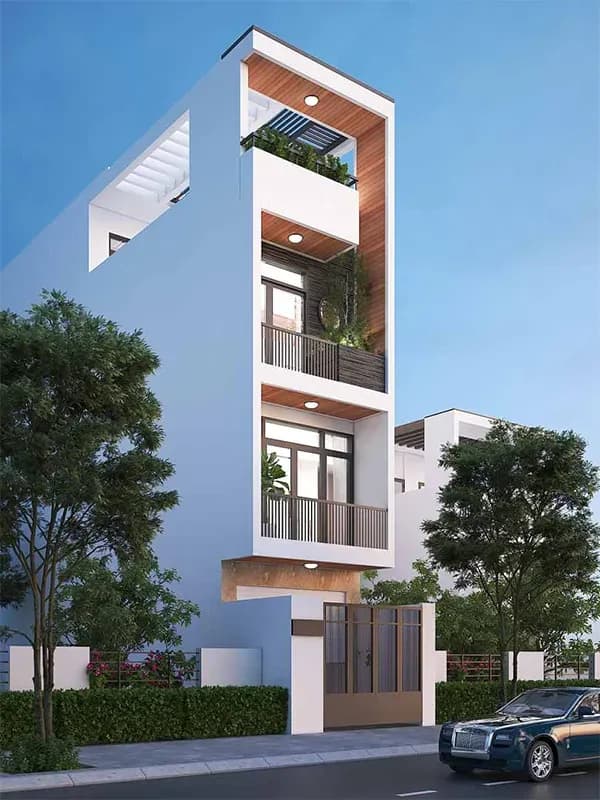 Nhà phố 4 tầng hiện đại mái bằng có tum