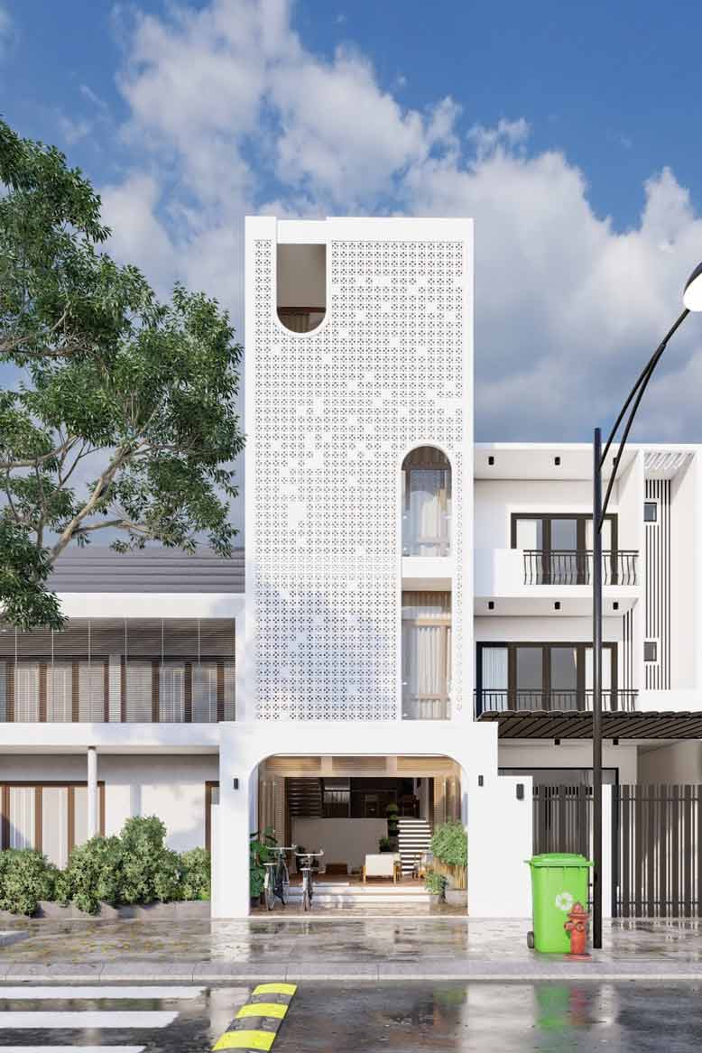 Nhà phố 4 tầng hiện đại tông trấng