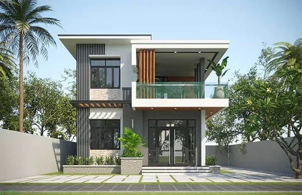 Nhà vườn mái bằng hiện đại thiết kế lệch tầng