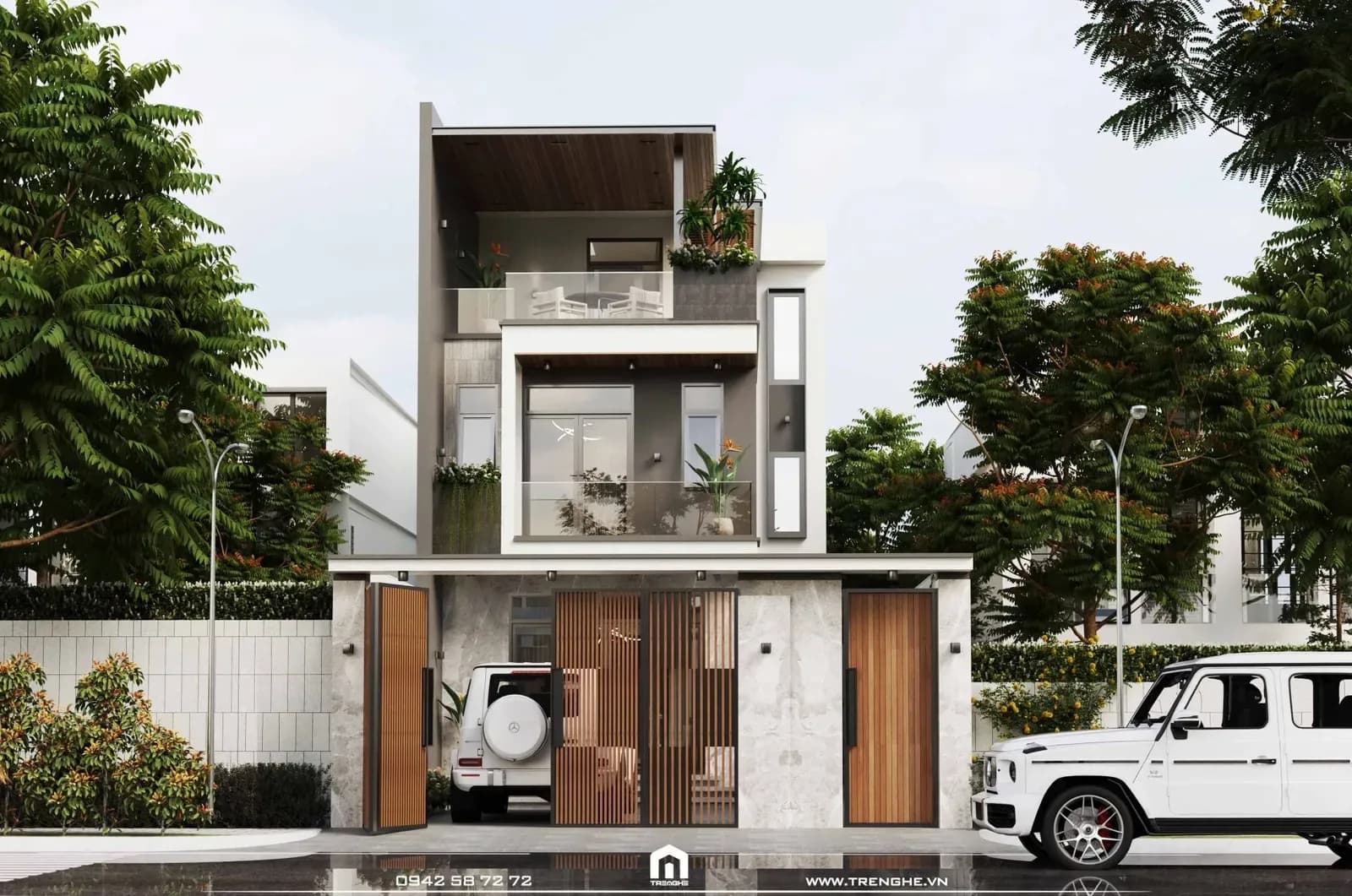 Phối cảnh mặt tiền biệt thự D’ Villa hiện đại