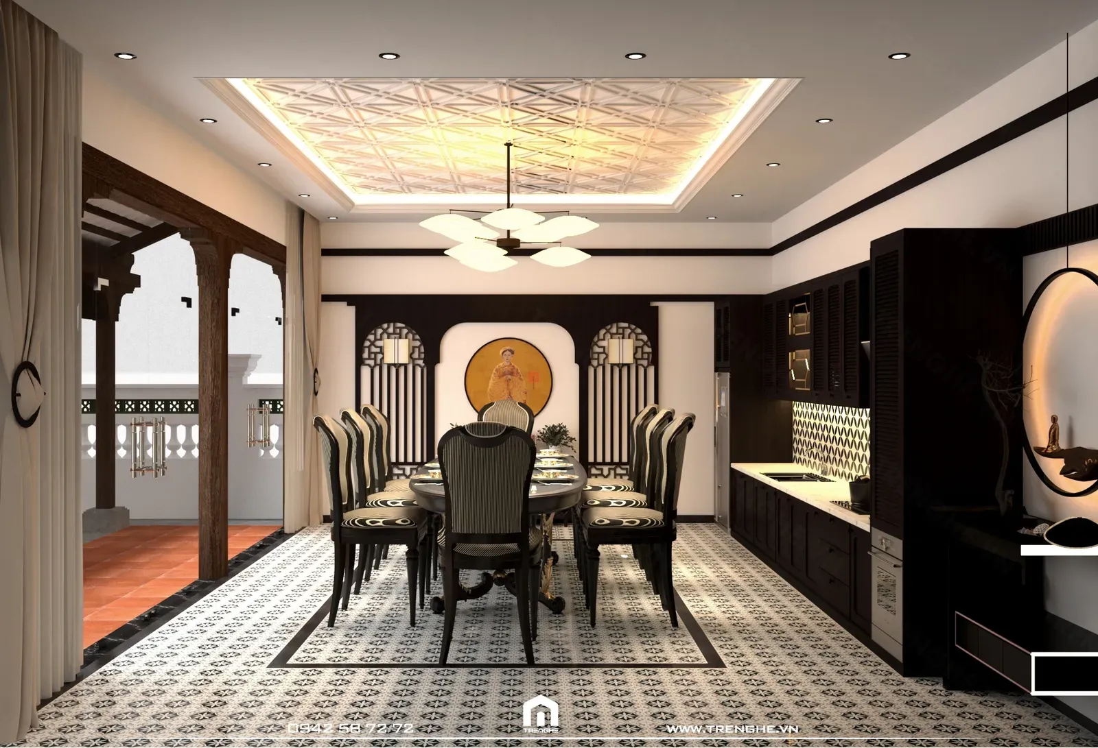 Thiết kế phòng ăn, nhà bếp phong cách Indochine