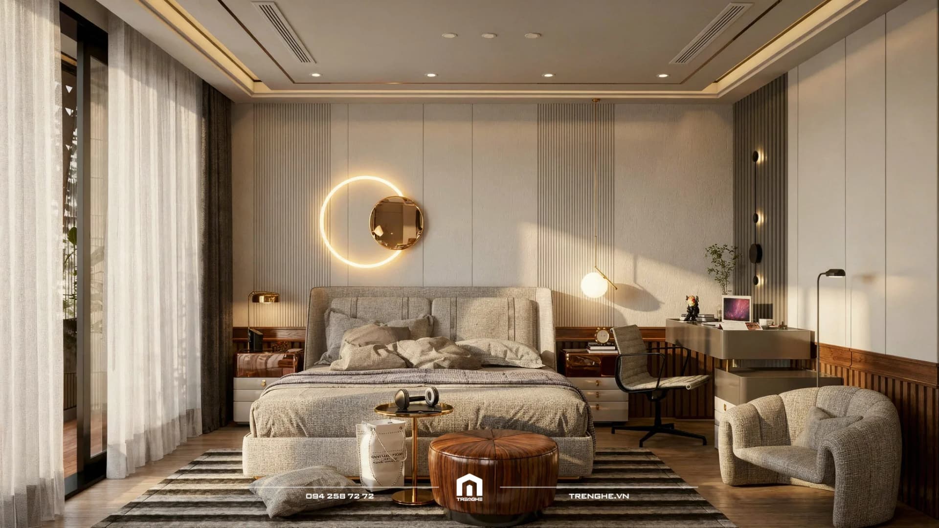 Ghế ngồi thư giãn và bàn làm việc mini bên trong phòng ngủ S’ Villa