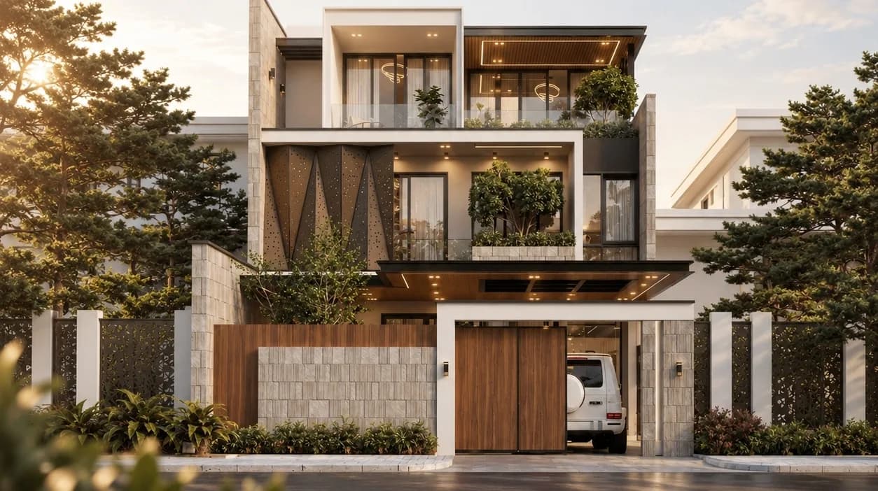 Mặt tiền S’ Villa – biệt thự phố 3 tầng lúc hoàng hôn