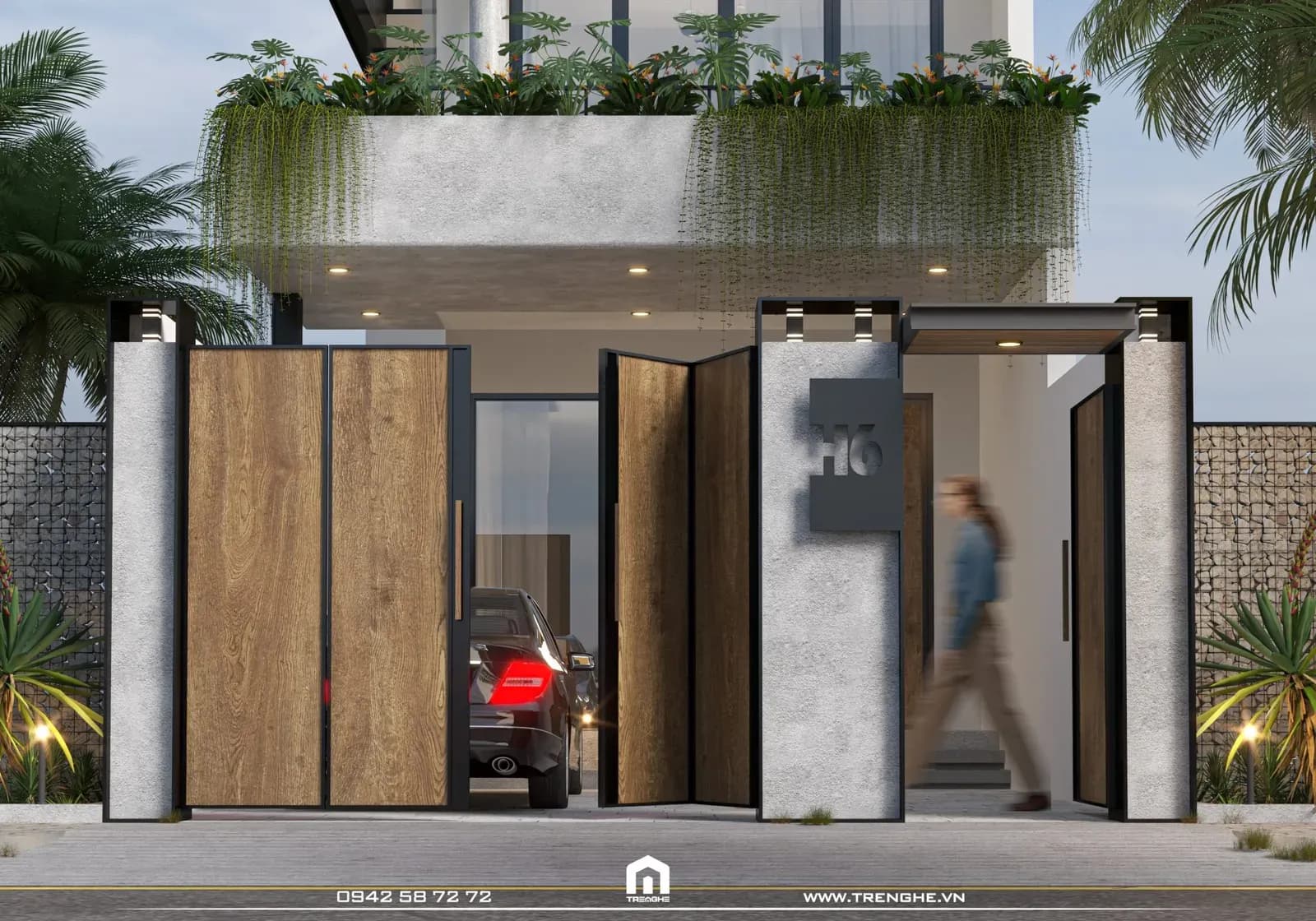 Hệ cổng gỗ tự nhiên tại nhà phố T’ House