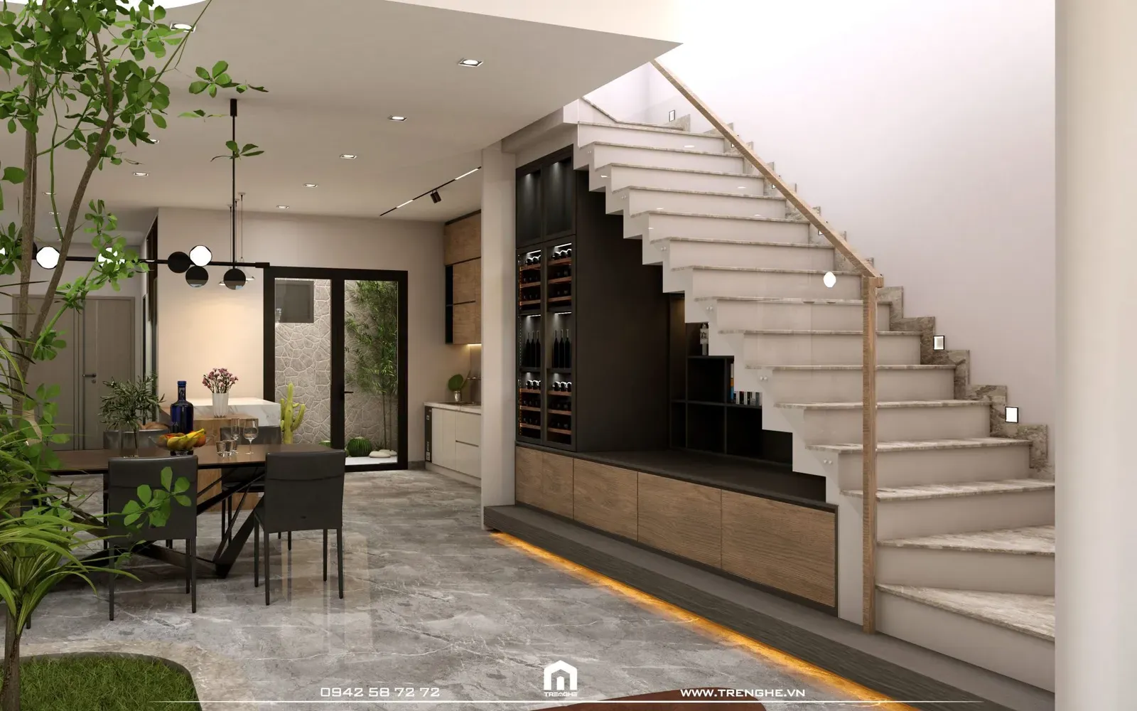 Thiết kế khu vực cầu thang và bàn ăn nhà phố L’ House