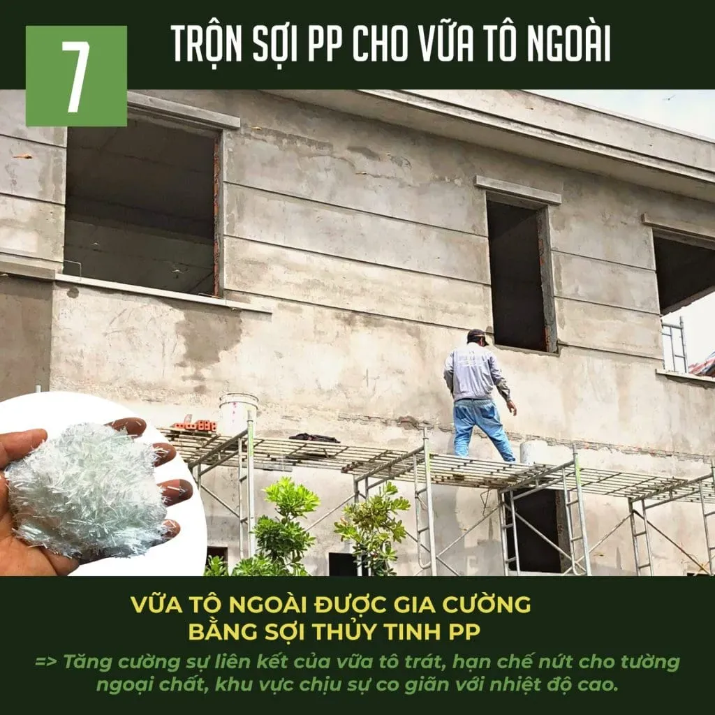 Trộn sợi pp cho vữa tô ngoài